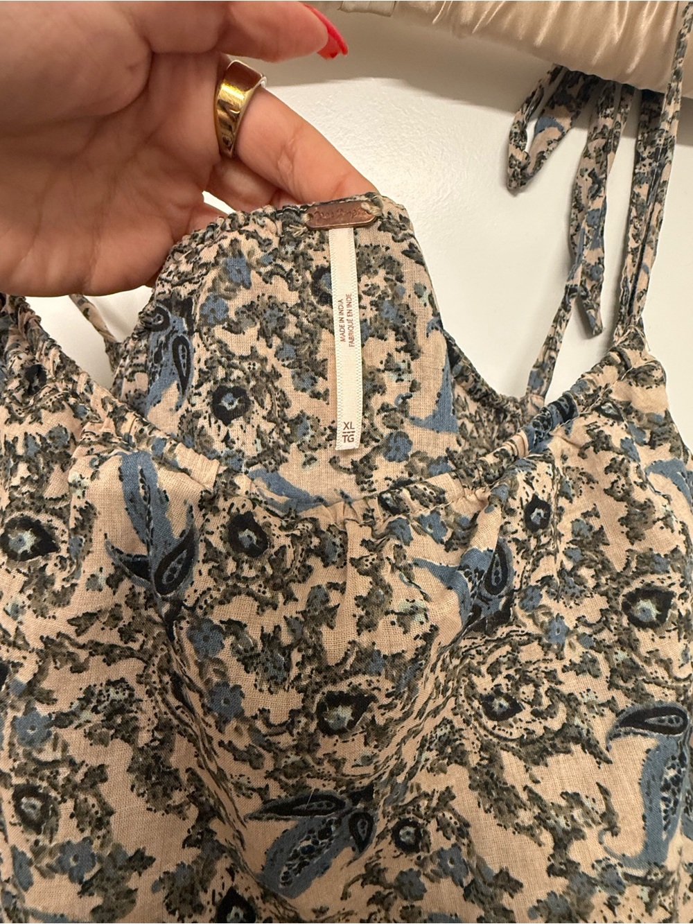 Free People Beige and Navy Floral Maxi Dress with Tie Straps - Picture 4 of 5